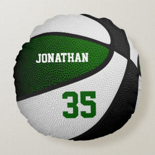 Boys girls green black team colours basketball roo round cushion