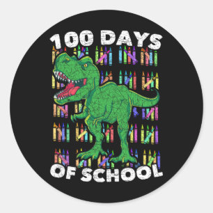 Boys Girls Kids Student T Rex 100 Days Of School  Classic Round Sticker
