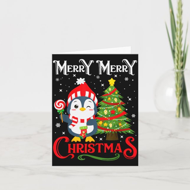 Boys Girls Men Women Christmas Pajamas Funny Pengu Card (Front)