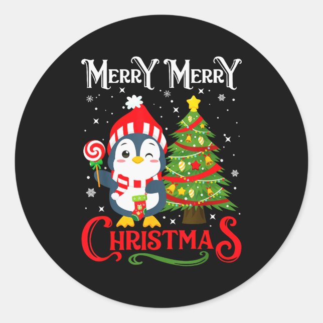 Boys Girls Men Women Christmas Pajamas Funny Pengu Classic Round Sticker (Front)