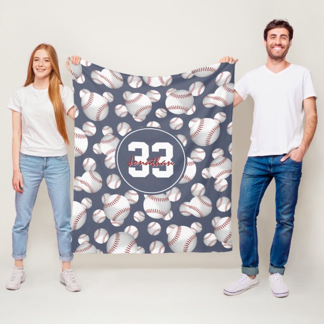 boys girls personalised baseball softball pattern fleece blanket (In Situ)