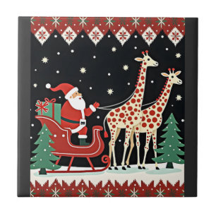 Boys Girls Santa Claus Riding Giraffe Sleigh Ugly Ceramic Tile