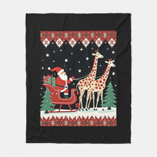 Boys Girls Santa Claus Riding Giraffe Sleigh Ugly Fleece Blanket