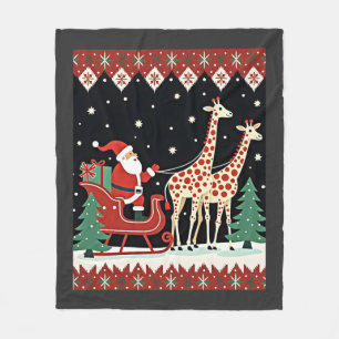 Boys Girls Santa Claus Riding Giraffe Sleigh Ugly Fleece Blanket