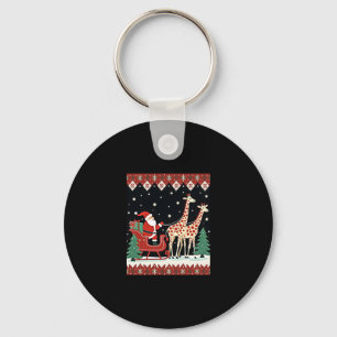 Boys Girls Santa Claus Riding Giraffe Sleigh Ugly  Key Ring