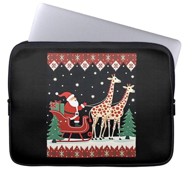 Boys Girls Santa Claus Riding Giraffe Sleigh Ugly  Laptop Sleeve (Front)
