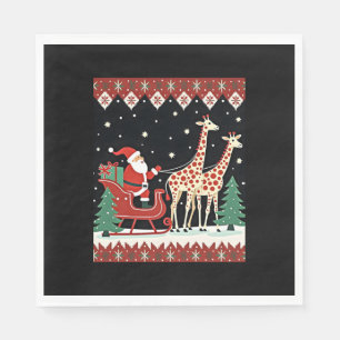 Boys Girls Santa Claus Riding Giraffe Sleigh Ugly  Napkin