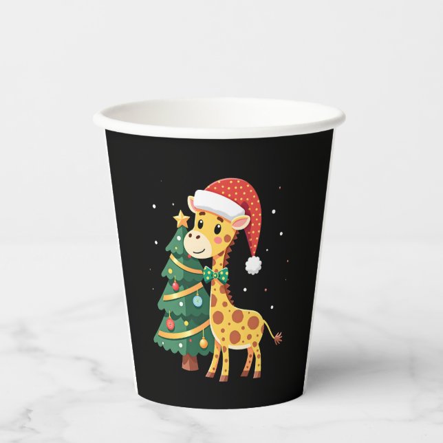 Boys Girls Santa Claus Riding Giraffe Sleigh Ugly  Paper Cups (Front)