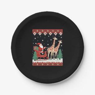 Boys Girls Santa Claus Riding Giraffe Sleigh Ugly Paper Plate