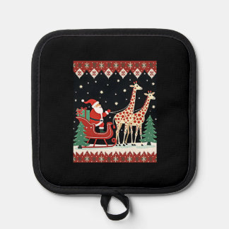 Boys Girls Santa Claus Riding Giraffe Sleigh Ugly  Pot Holder
