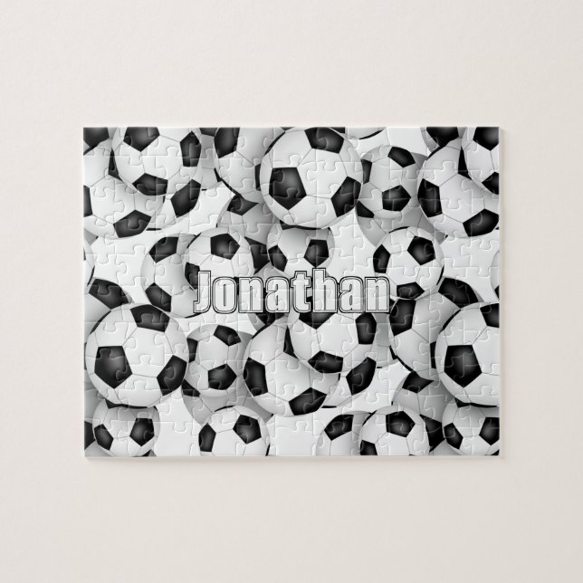 boys girls soccer balls pattern personalized jigsaw puzzle (Horizontal)