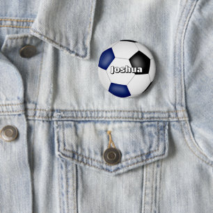 boys girls soccer blue black team colours 6 cm round badge