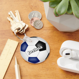 boys girls soccer blue black team colours key ring