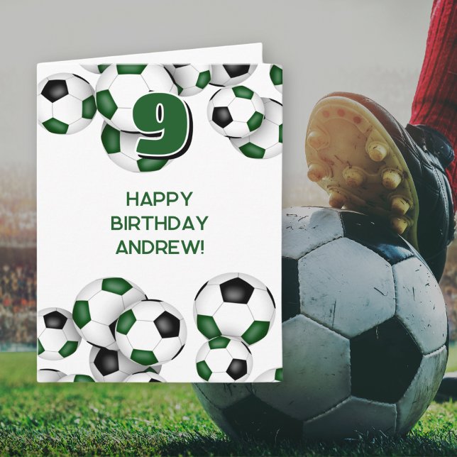 boys girls soccer player green happy birthday card (Creator Uploaded)