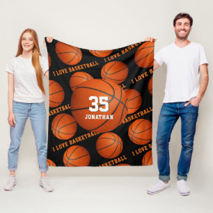 boys girls sports I love basketball pattern Fleece Blanket
