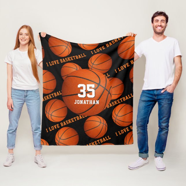 boys girls sports I love basketball pattern Fleece Blanket (In Situ)