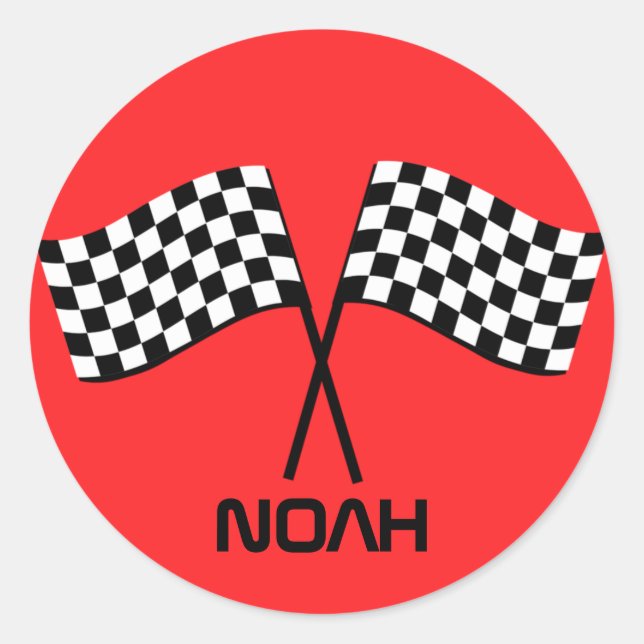 Boy's Go Kart Pit Stop Birthday Racing Flags Classic Round Sticker (Front)