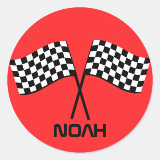 Boy's Go Kart Pit Stop Birthday Racing Flags Classic Round Sticker