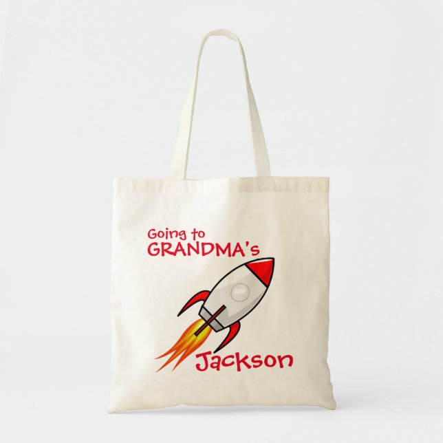 Boys Going to Grandma Overnight Bag- Rocket Tote Bag (Front)