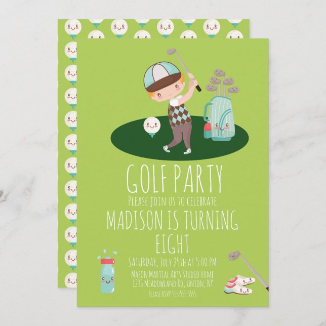 Boys Golf Cute Birthday Party  Invitation (Front/Back)
