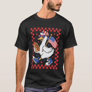 Boys Goose American Flag 4th of July Silly Goose H T-Shirt