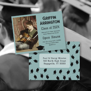 Boys Graduation Photo Teal Open House Postcard
