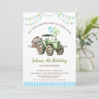 Boys Green Blue Balloons Tractor Birthday