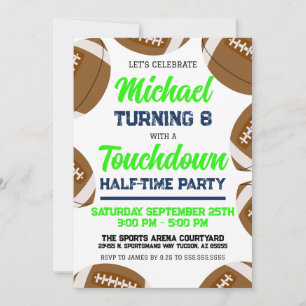 Boys Green Blue Football Team Birthday Party Invitation