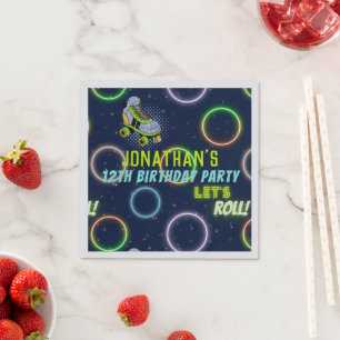 Boys Green Blue Neon Lights Roller Skating Party Napkin
