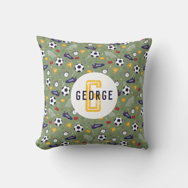 Boys Green Football Soccer Sports Kids Cushion (Front)