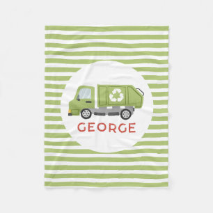 Boys Green Garbage Trash Truck Kids Fleece Blanket