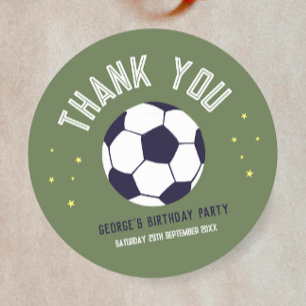 Boys Green Soccer Sporty Thank You Kids Birthday Classic Round Sticker