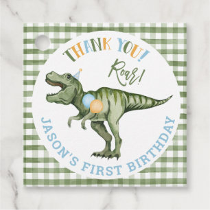 Boys Green Stomp Chomp Roar Dinosaur 1st Birthday Favour Tags
