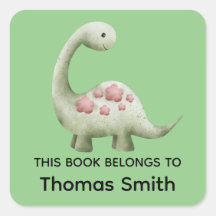 Boys Green "This Book Belongs" Dinosaur and Name