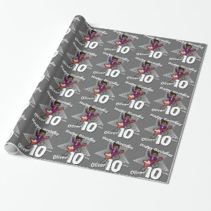 Boys grey name 10th birthday rockstar wrap wrapping paper