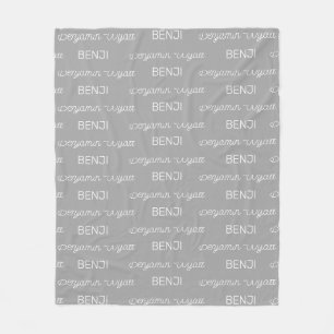 Boys Grey Personalised Script Name Fleece Blanket