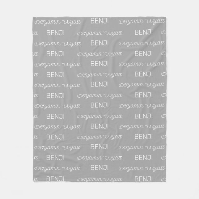 Boys Grey Personalised Script Name Fleece Blanket (Front)