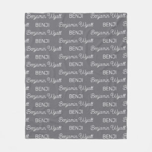 Boys Grey Personalised Script Name Fleece Blanket