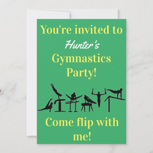 Boys Gymnastics Birthday Party Invitations (Front)