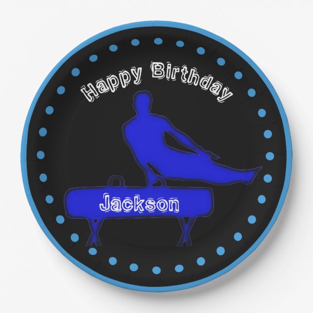Boys Gymnastics Birthday Party Paper Plates (Front)