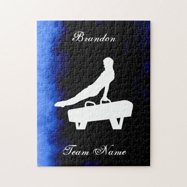 Boys Gymnastics Black, Blue, White w/ Team Name  Jigsaw Puzzle (Vertical)
