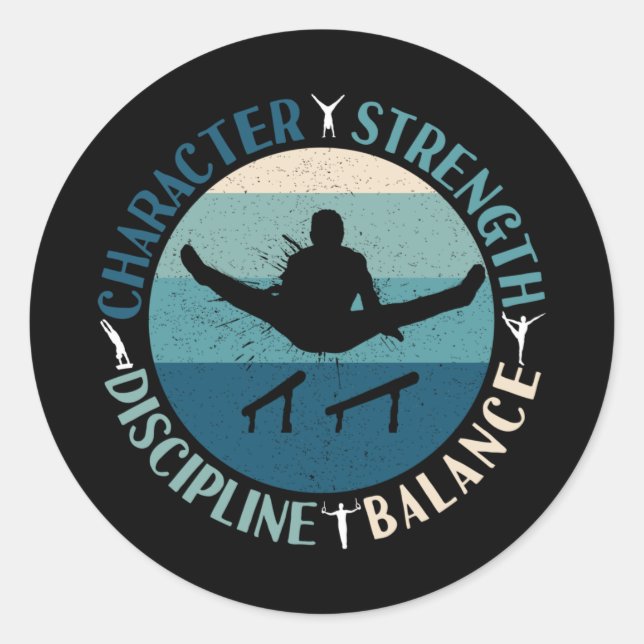 Boys Gymnastics Character Strength Discipline Classic Round Sticker (Front)