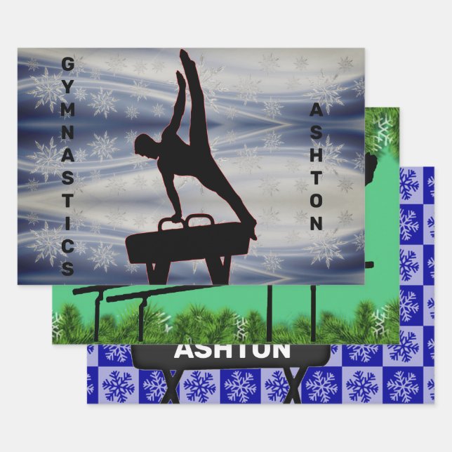Boys Gymnastics Christmas Wrapping Paper Sheet Set (Set)