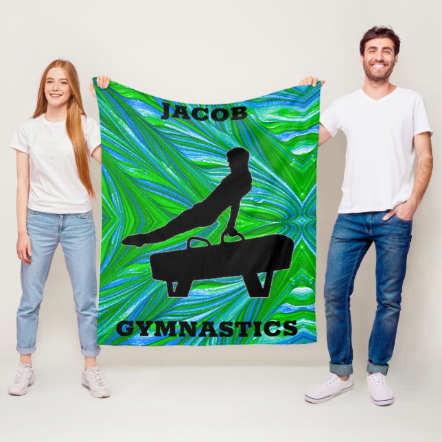 Boys Gymnastics Green Blue Pommel Horse Fleece Blanket (In Situ)
