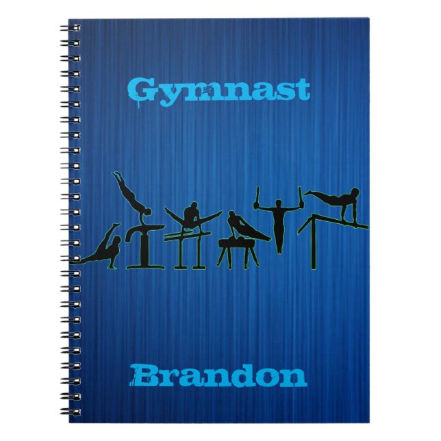 Boys Gymnastics Personalised Blue Spiral Notebook (Front)