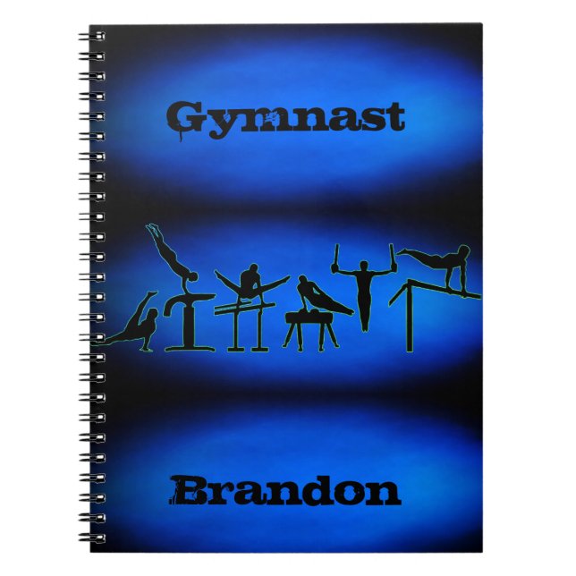 Boys Gymnastics Personalised Blue Spiral Notebook (Front)