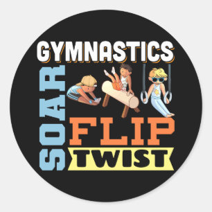 Boys Gymnastics Quote - Soar Flip Twist  Classic Round Sticker