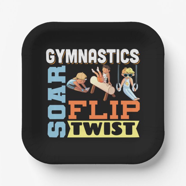 Boys Gymnastics Quote - Soar Flip Twist  Paper Plate (Front)