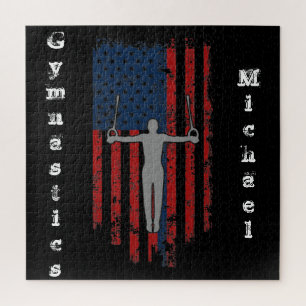 Boys Gymnastics Rings Distressed American Flag Jigsaw Puzzle