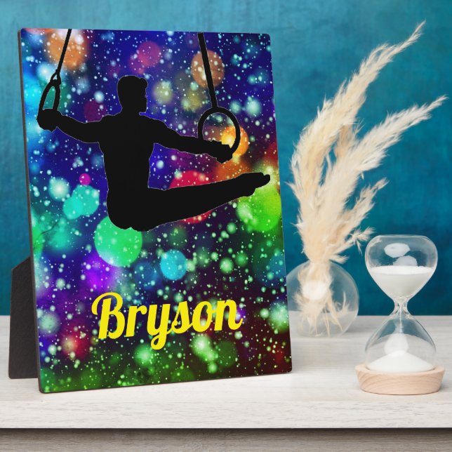 Boys Gymnastics Rings Tabletop Plaque with Easel (Side)